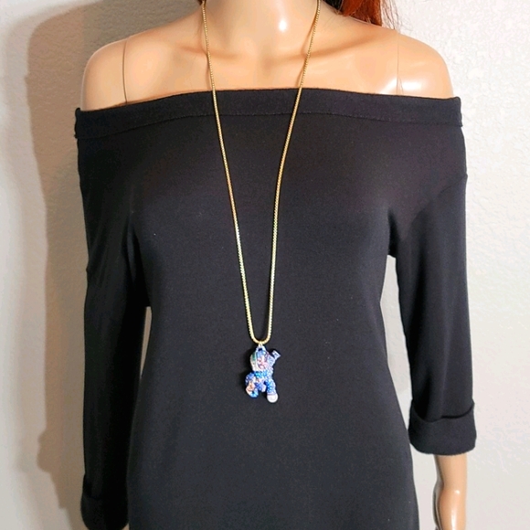 Betsey Johnson Elephant Pendant Long Necklace Blue - Picture 6 of 9